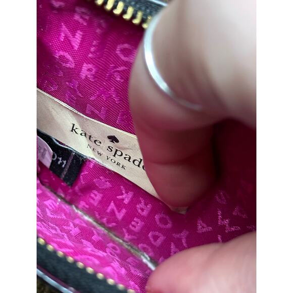 Kate Spade Black Hot Pink Handheld Brown Wooden Beaded Wristlet Wallet Small - Picture 5 of 5